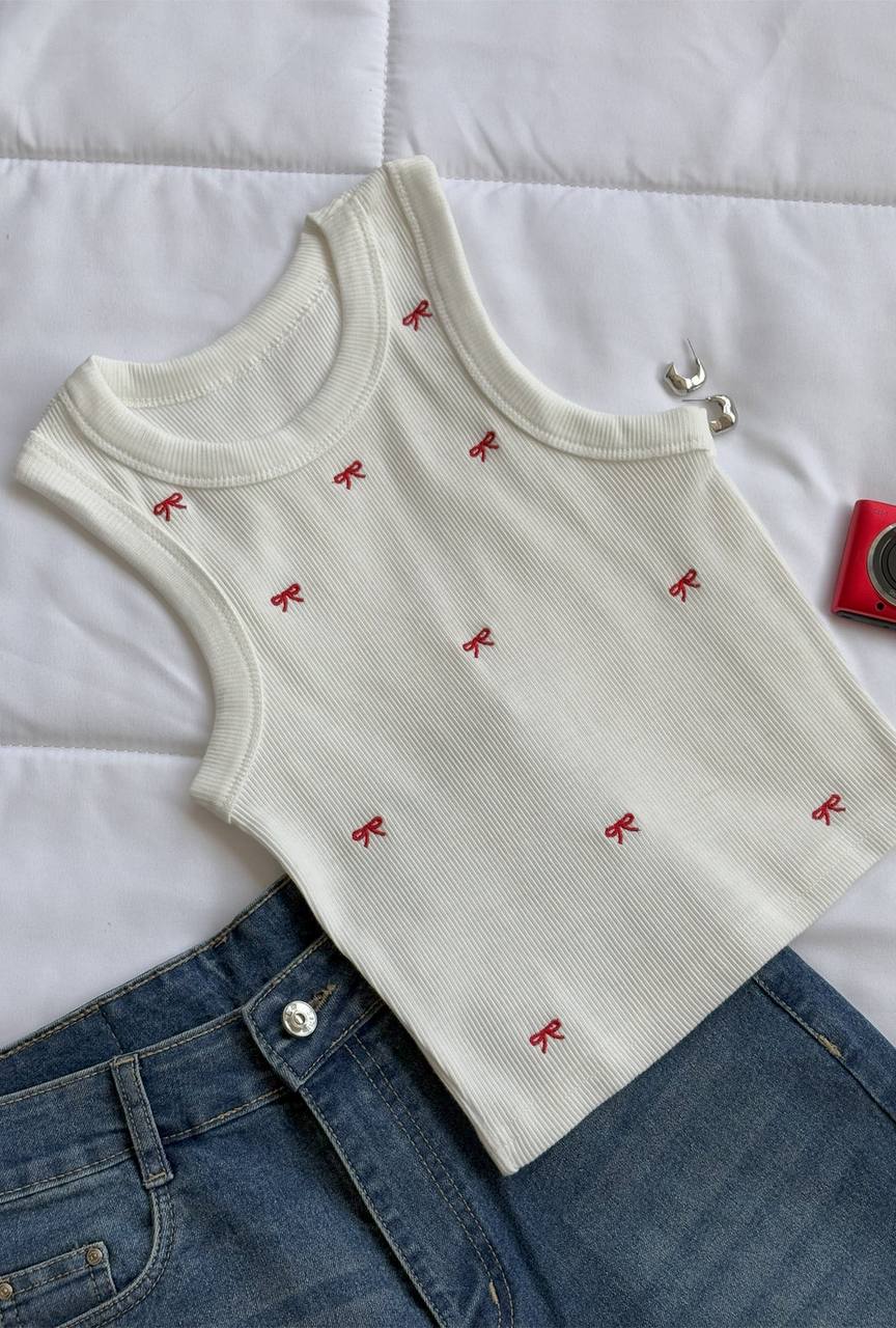 قميص كت بدون أكمام مزين بفيونكة