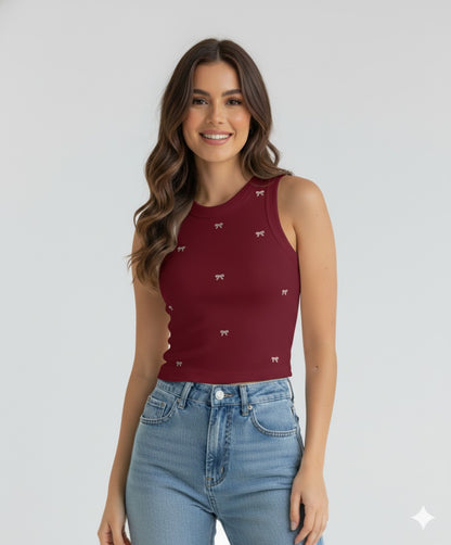 قميص كت بدون أكمام مزين بفيونكة 